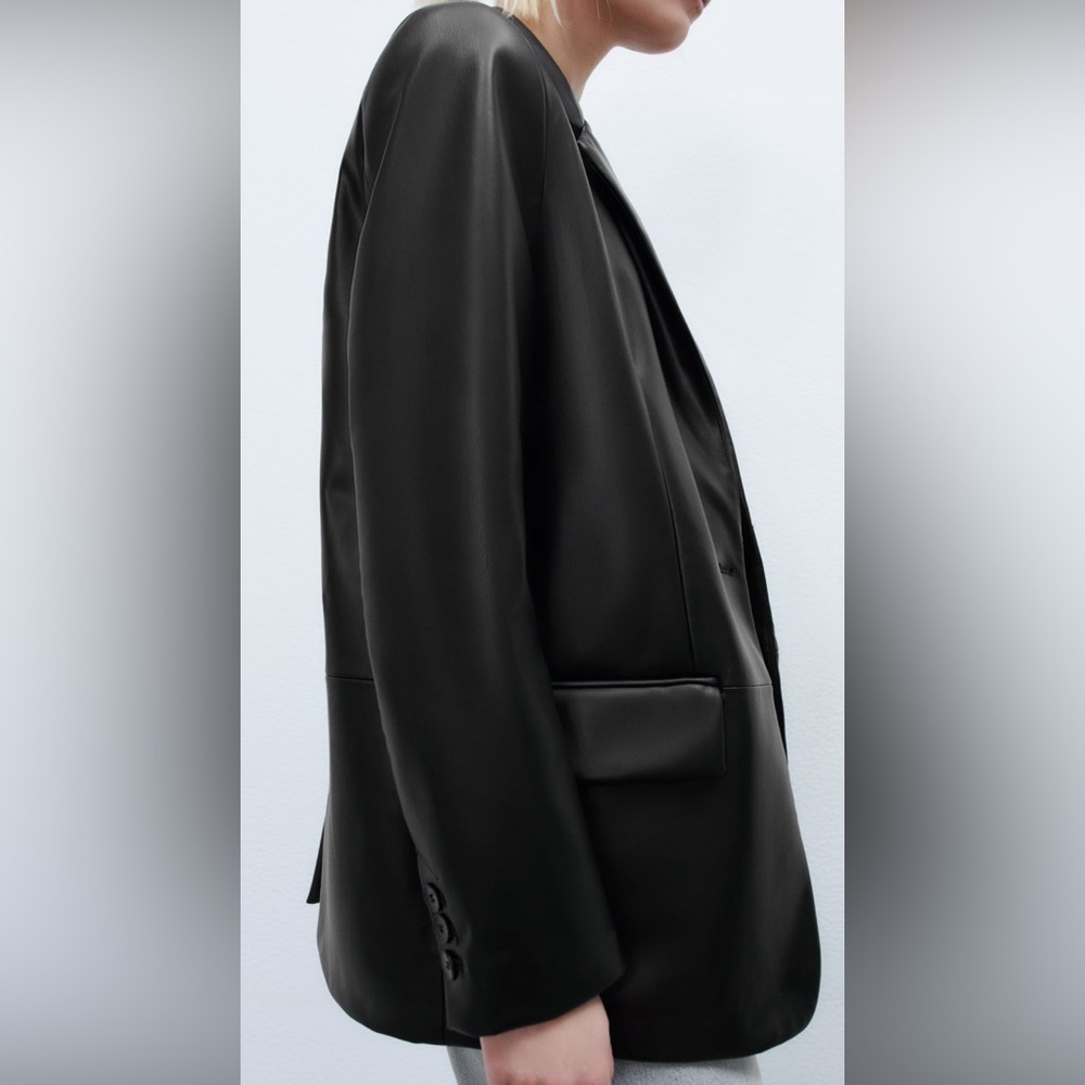 Black Zara Faux Leather Blazer, Size XS - Picture 2 of 7